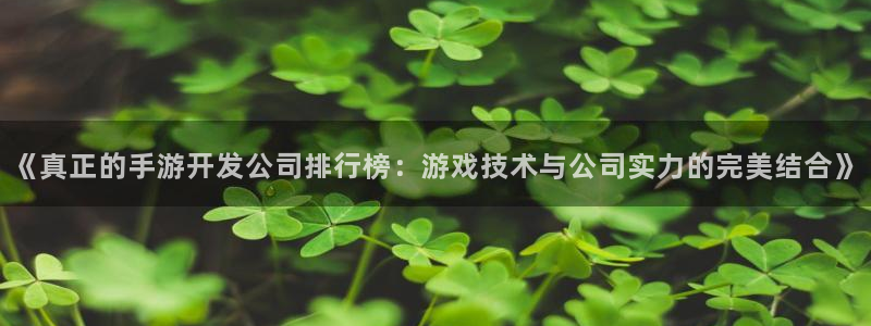 V8娱乐登录：《真正的手游开发公司排行榜：游戏技术与公司实力